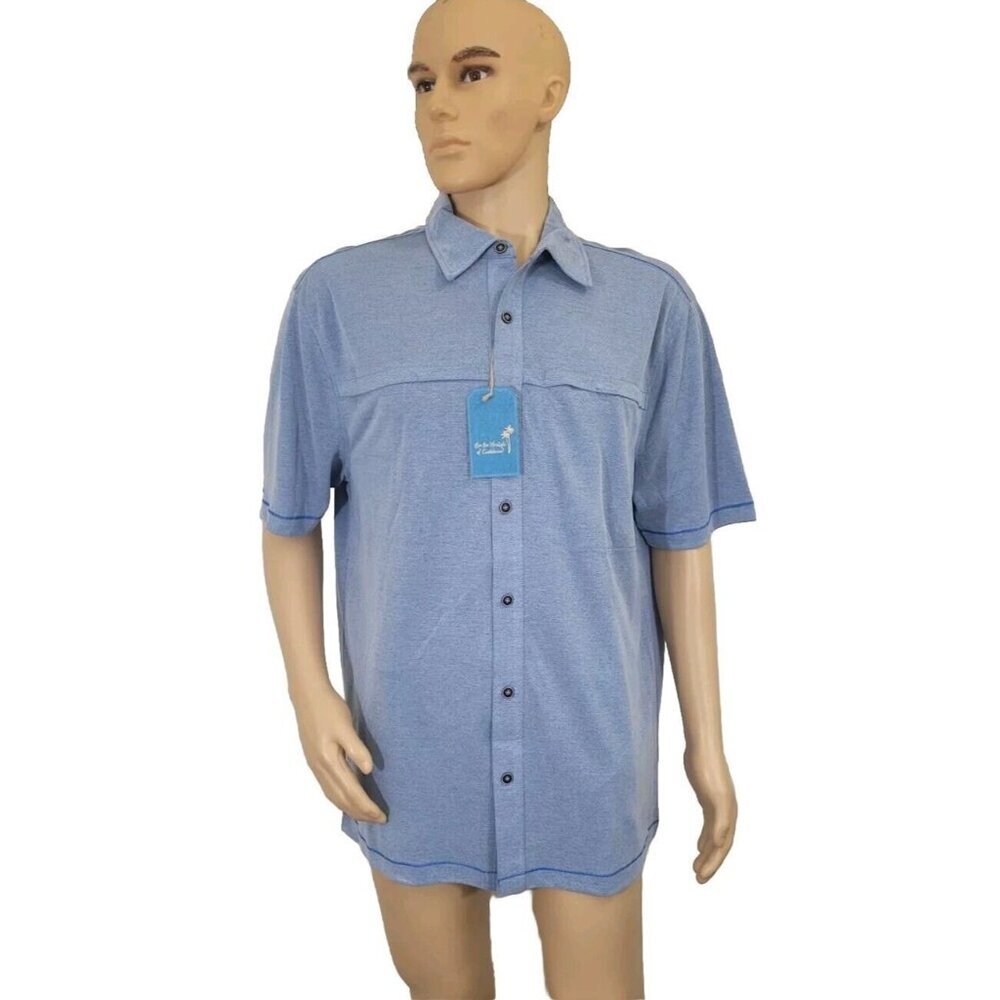 Caribbean Men's Shirt Size L blue Short Sleeve Button Up NWT 36